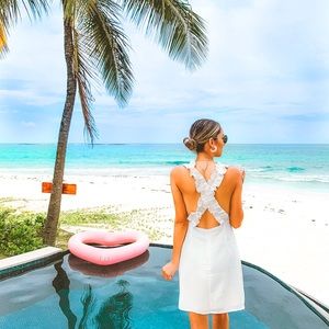 Backless white dress.